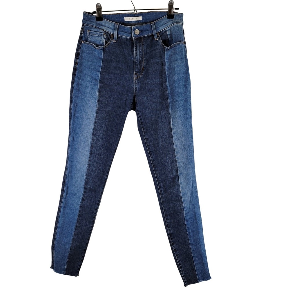 PacSun High Rise Jegging Women 26 Blue Two Tone‎ Colorblock Raw Hem Skinny Jeans